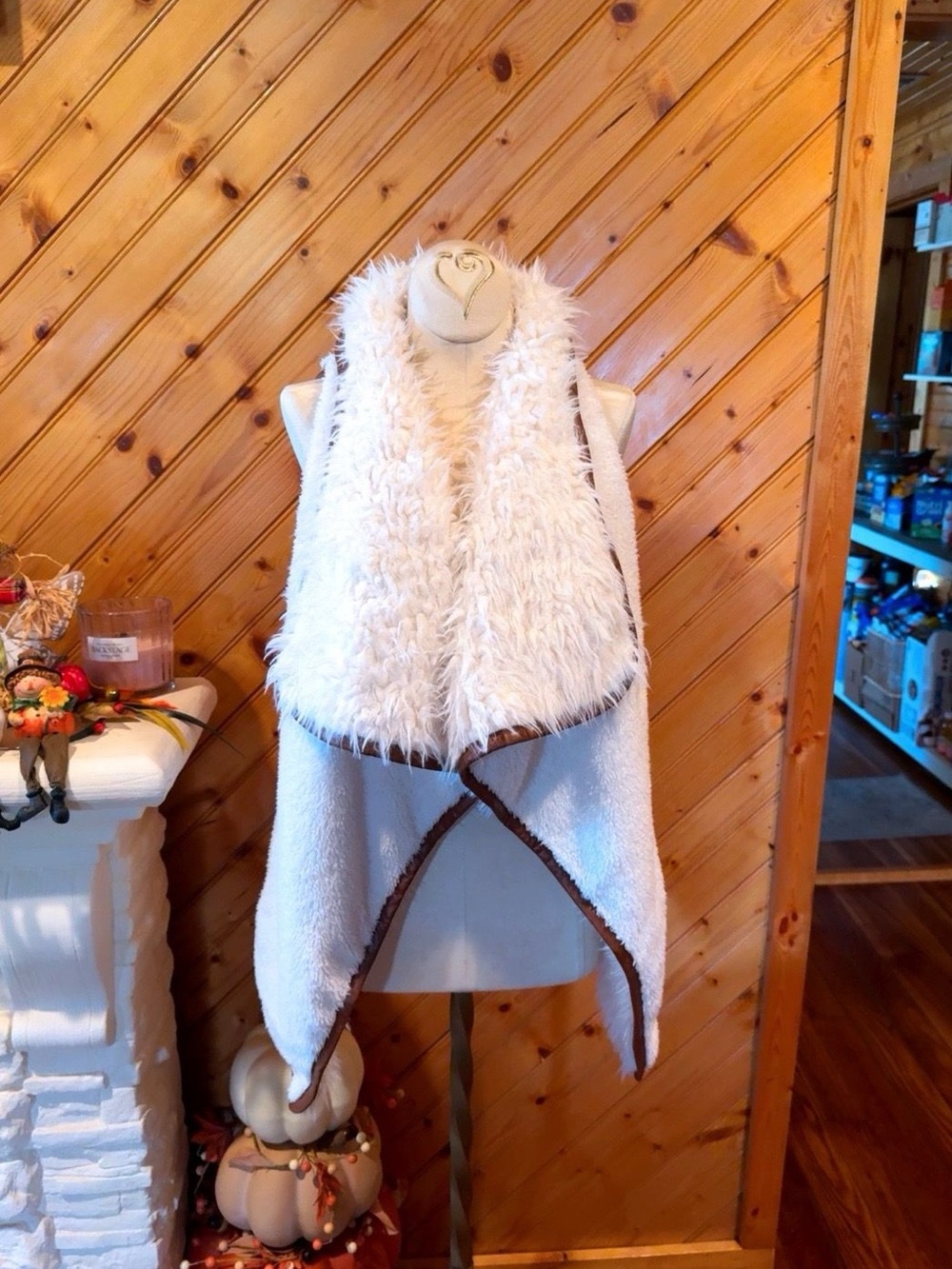Reversible Ivory Faux Fur Sherpa Vest Large Waterfall Draped Open Front